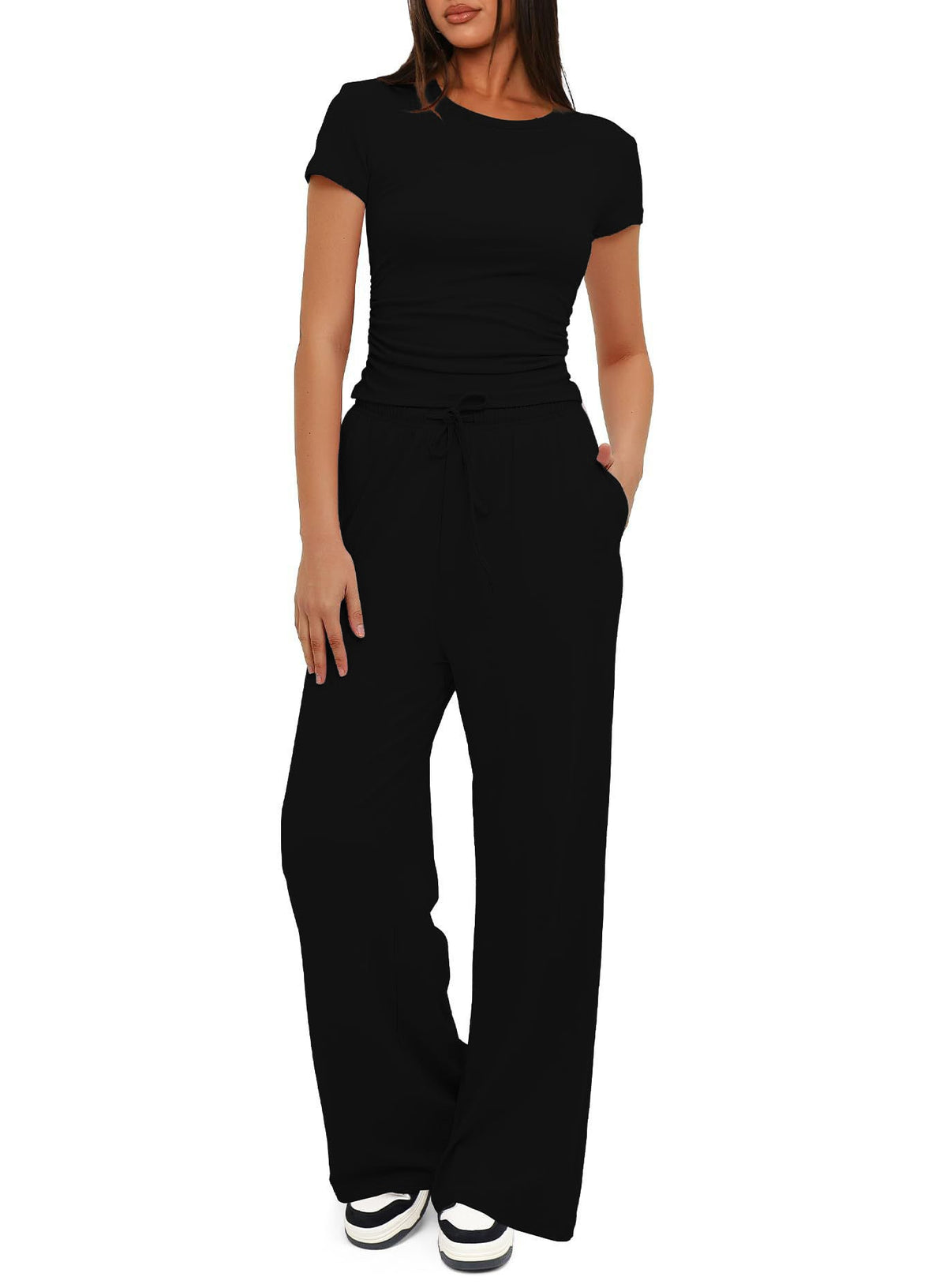 Women's Comfortable Lounge Set with Elastic Waist and Wide Cut