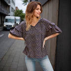 Women's Blouse with Ruffles and Floral Pattern