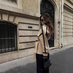 Elegant Blazer Jacket with Waist Belt and Contrast Stitching