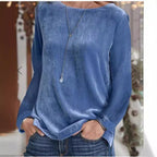 Women's Long-Sleeve Fleece Blouse with Round Neck