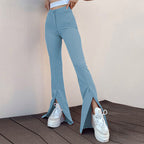 Women's Flared Trousers with Side Slits and High Waist