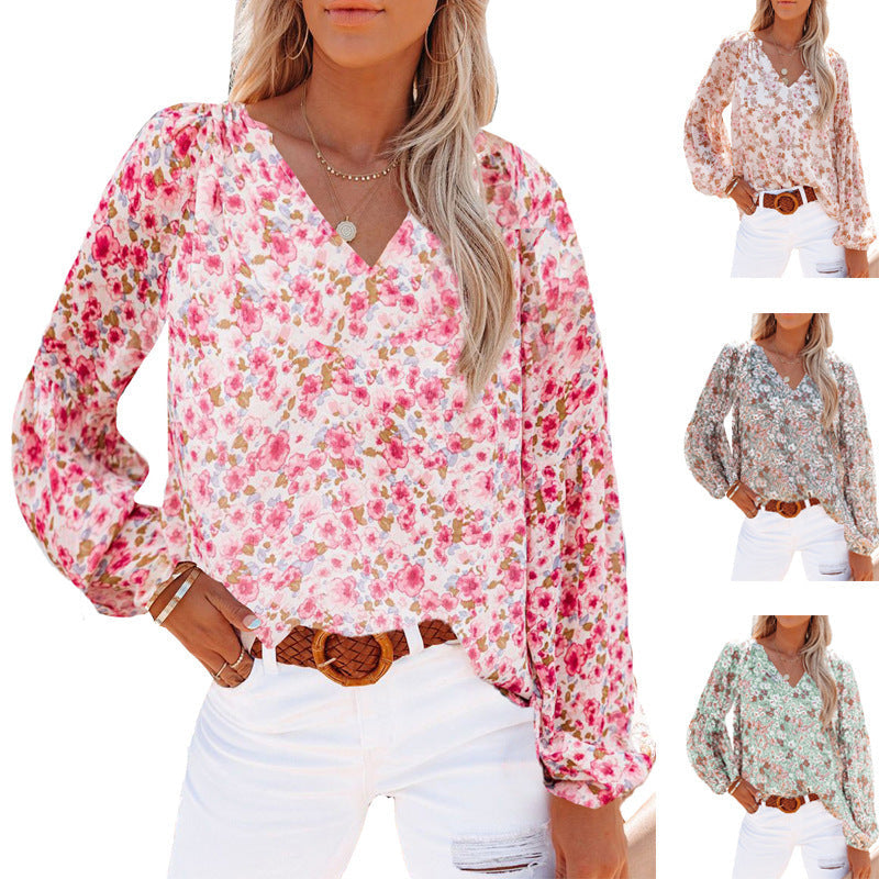 Women's Floral Blouse with V-Neck