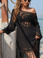 Elegant Beach Cover-Up with Crochet Pattern and Tassels