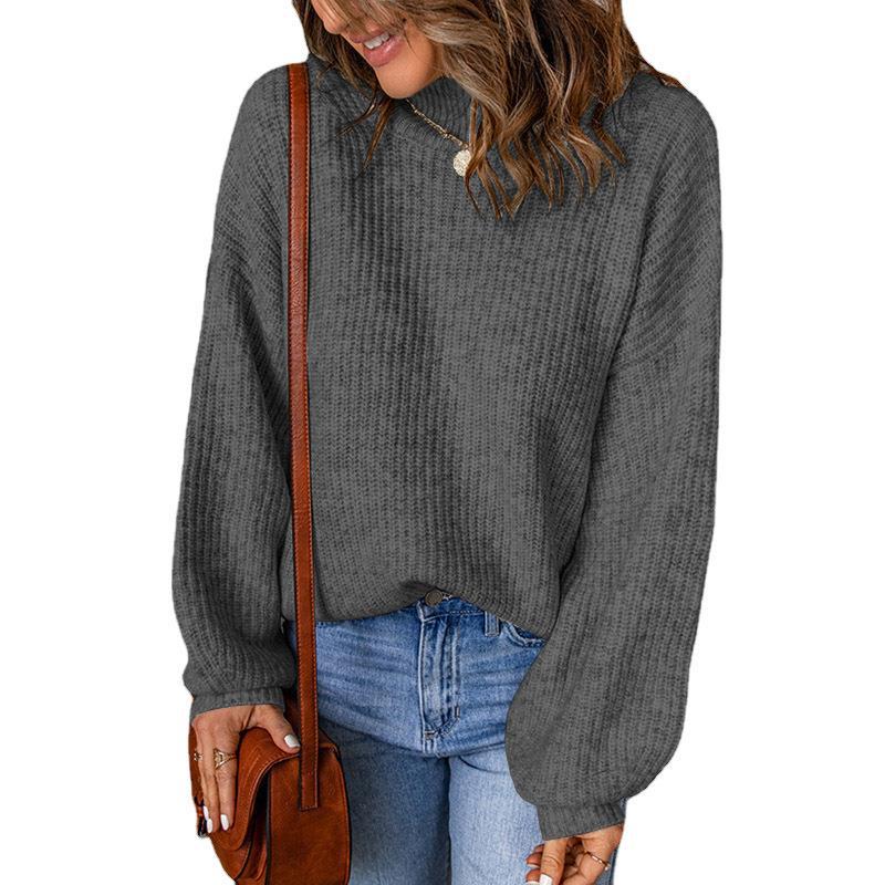 Women's Chunky Knit Sweater with Relaxed Fit and Wide Sleeves