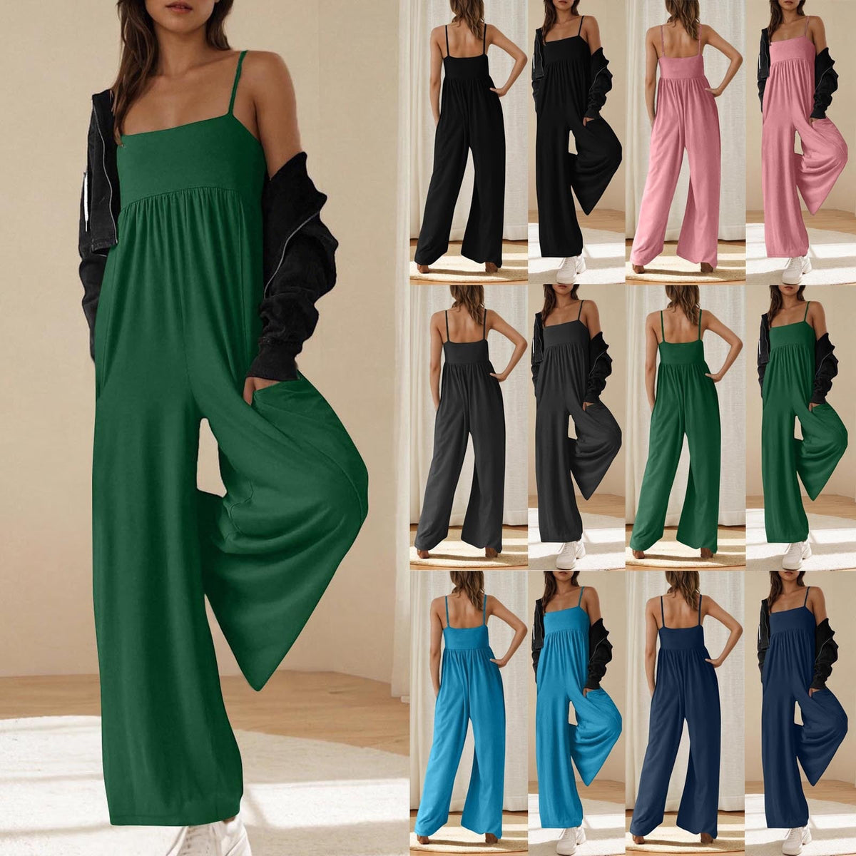 Women's Casual Wide-Leg Jumpsuit with Spaghetti Straps