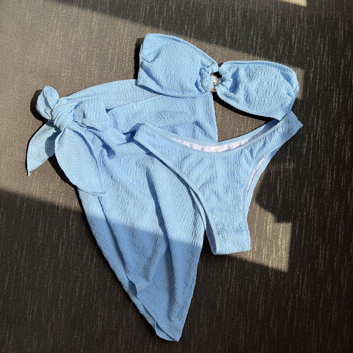 Women's Ruched Bandeau Bikini with Side Knot Detail