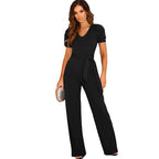 Elegant Women's Jumpsuit with Waist Belt and Puff Sleeves