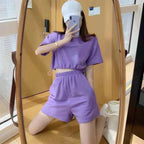 Women's Casual Suit with Round Neckline and Elastic Waistband