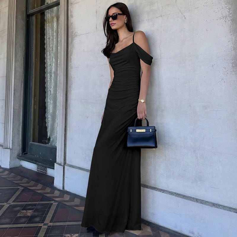 Elegant Floor-Length Dress with Unique Draping