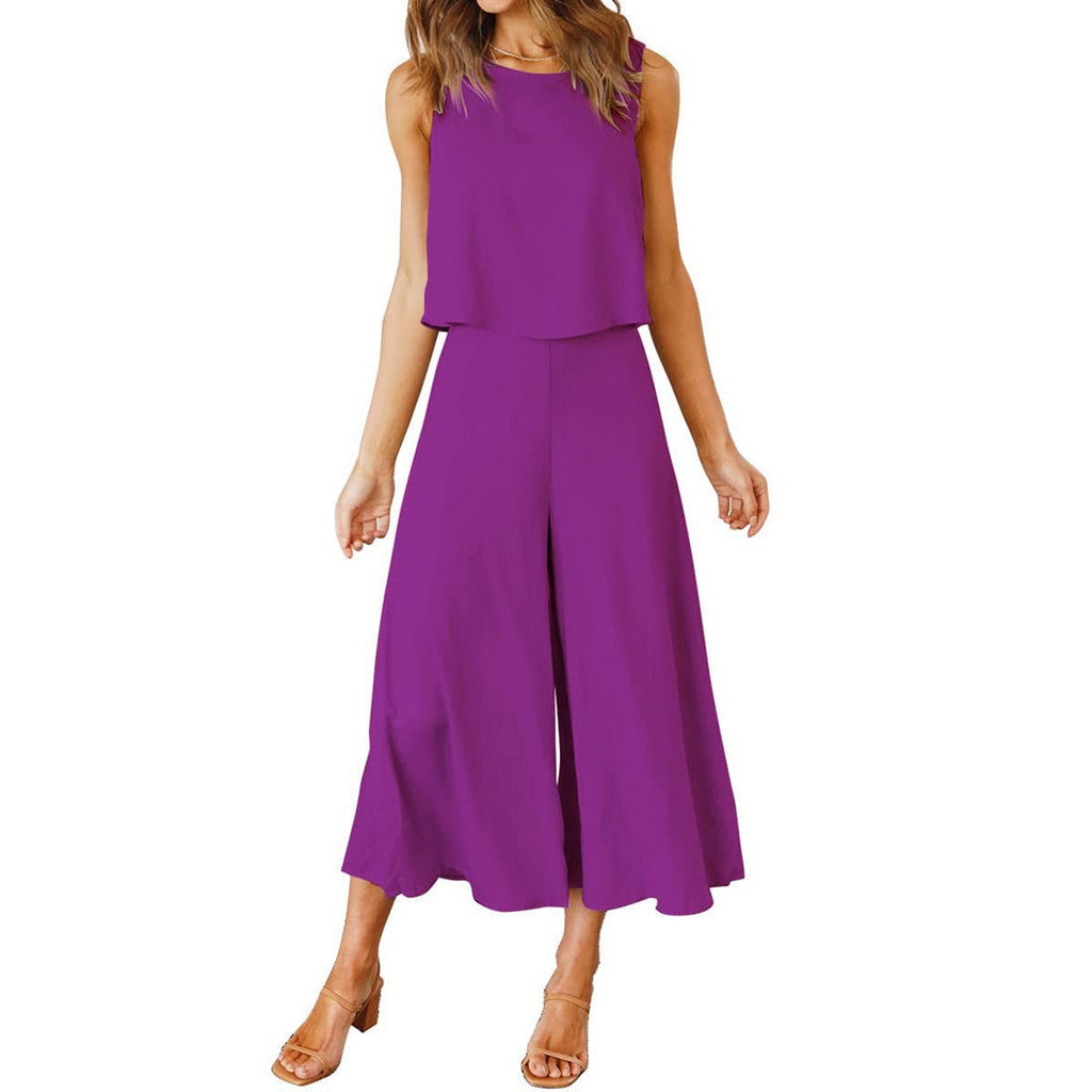 Casual Two-Piece Set with Flowy Wide-Leg Cut and Lightweight Top