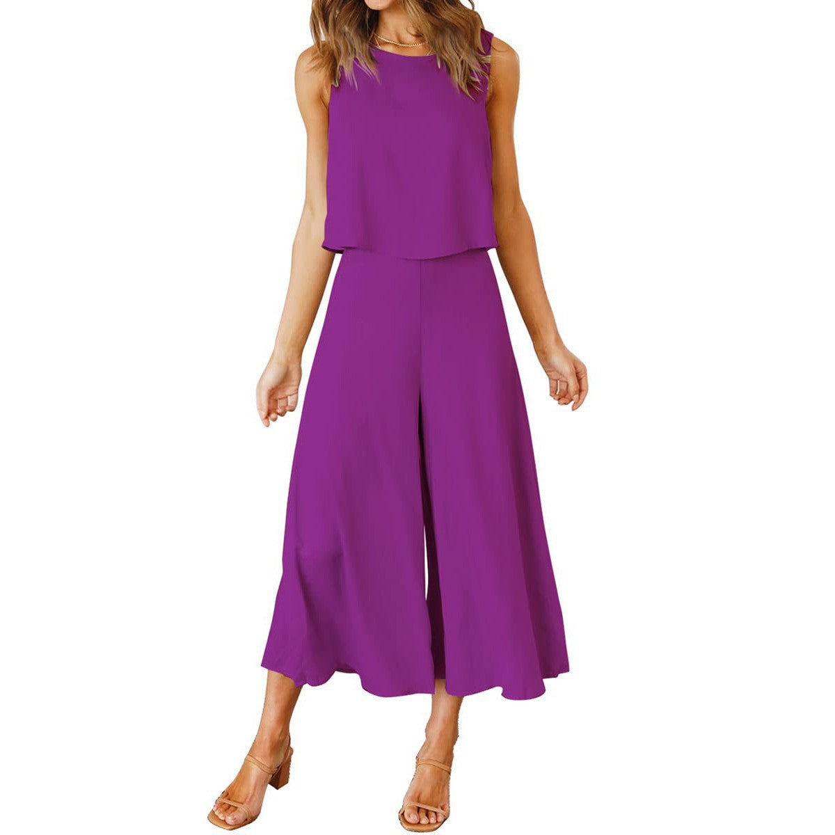 Casual Two-Piece Set with Flowy Wide-Leg Cut and Lightweight Top