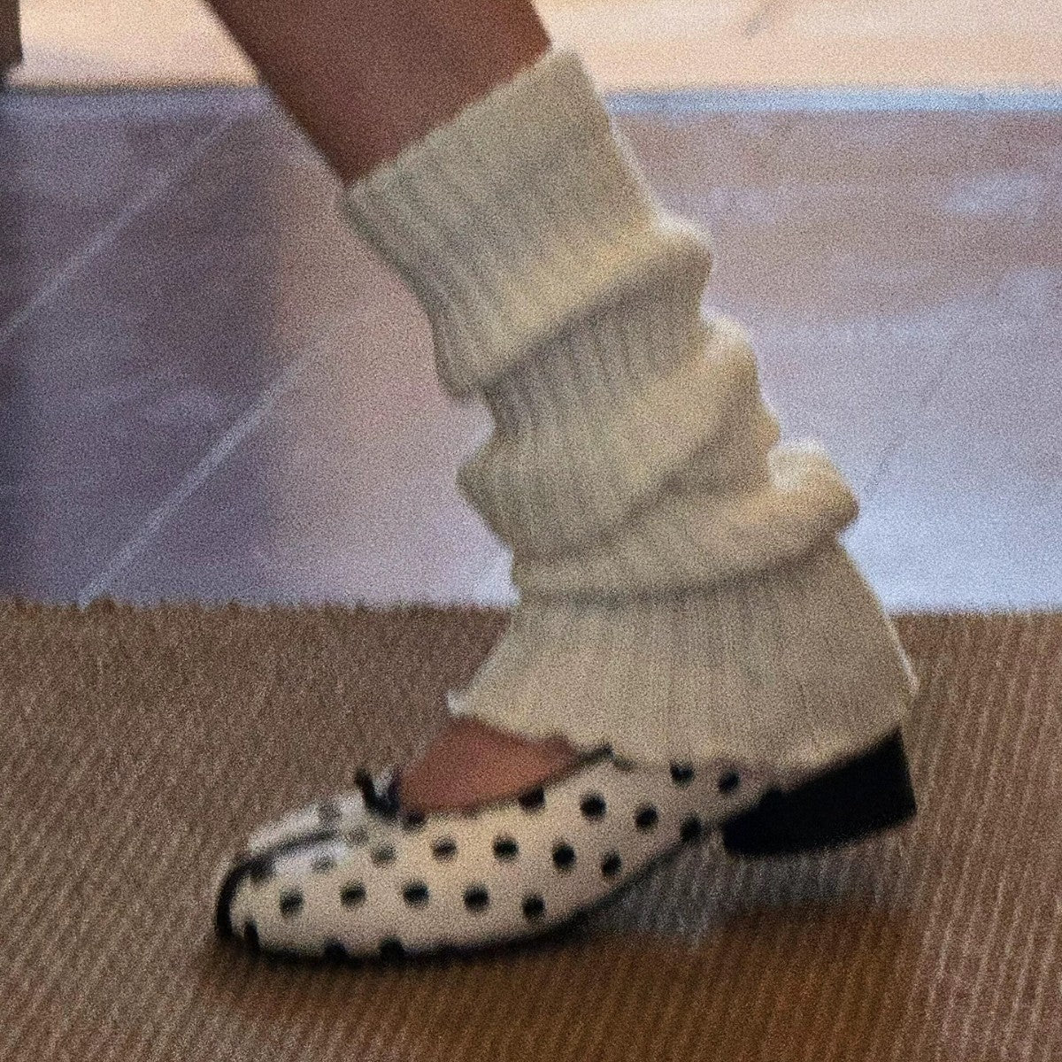 Women's Ballerina Flats with Polka Dot Pattern and Innovative Toe Design