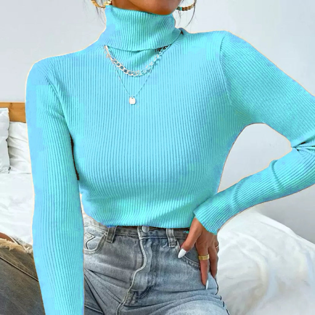 Elegant Women's Turtleneck Sweater with Fine Ribbed Texture