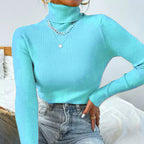 Elegant Women's Turtleneck Sweater with Fine Ribbed Texture