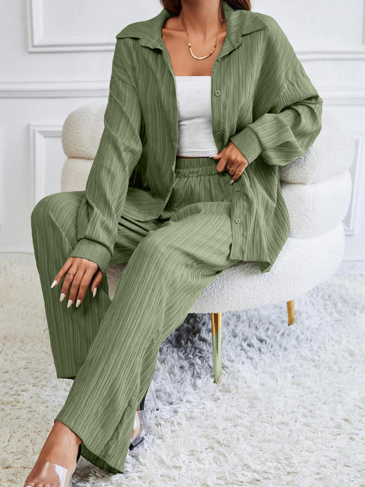 Casual Two-Piece Set with Button Detail