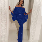 Women's Elegant Floor-Length Off-Shoulder Shimmer Jumpsuit
