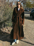 Elegant Suede Coat with Waist Belt