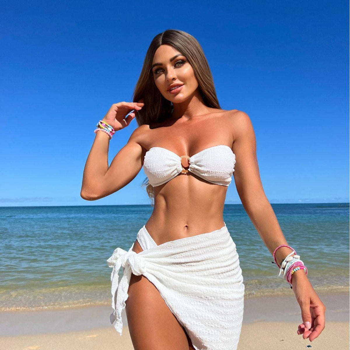 Women's Ruched Bandeau Bikini with Side Knot Detail