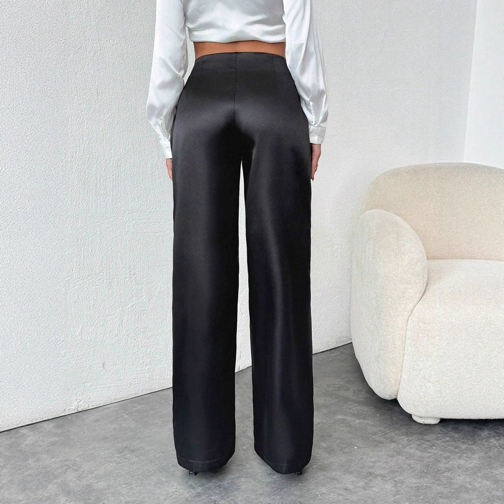 Women's Elegant High-Waisted Satin Wide-Leg Trousers