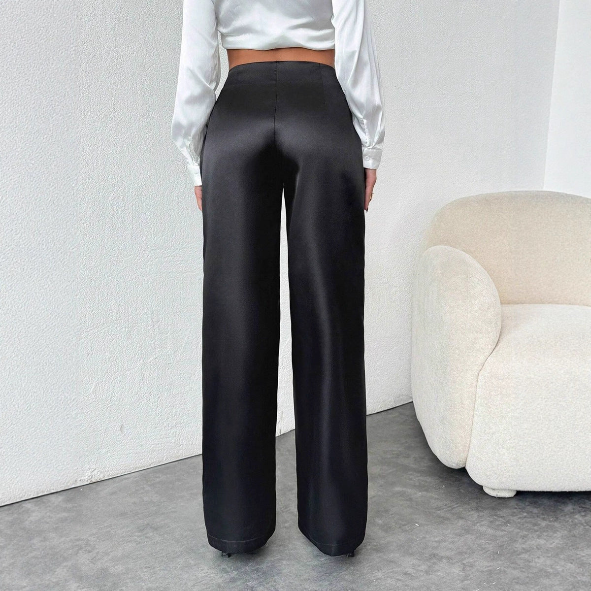 Women's Elegant High-Waisted Satin Wide-Leg Trousers