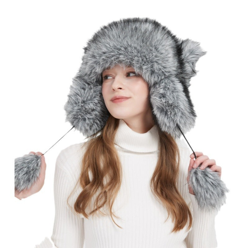 Cozy Faux Fur Hat with Ear Flaps and Pom-Poms