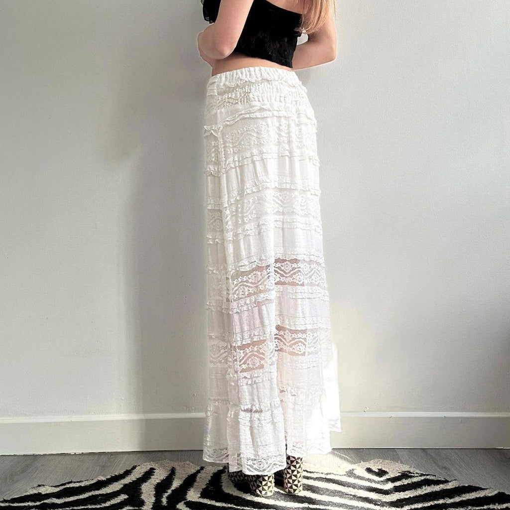 Women's Midi Skirt with Ruffled Hem and Decorative Waist Belt