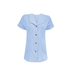 Women's Blouse with Stylish Shawl Collar and Decorative Button Details