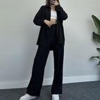 Knit Ensemble with Wide Blouse and Loose Pants