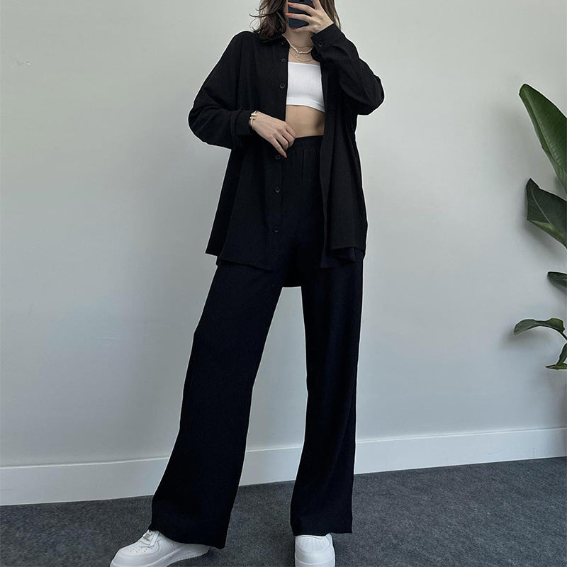 Knit Ensemble with Wide Blouse and Loose Pants
