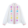 Women's Blouse with Colorful Embroidery and Romantic Ruffle Design
