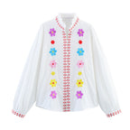Women's Blouse with Colorful Embroidery and Romantic Ruffle Design