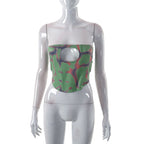 Women's Bandeau Top with Creative Cut-Out and Modern Plaid Pattern