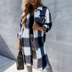 Women's Plaid Shirt Coat in Soft Cotton Blend