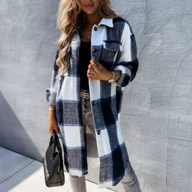 Women's Plaid Shirt Coat in Soft Cotton Blend