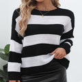 Women's Striped Knit Sweater with Wide Cut