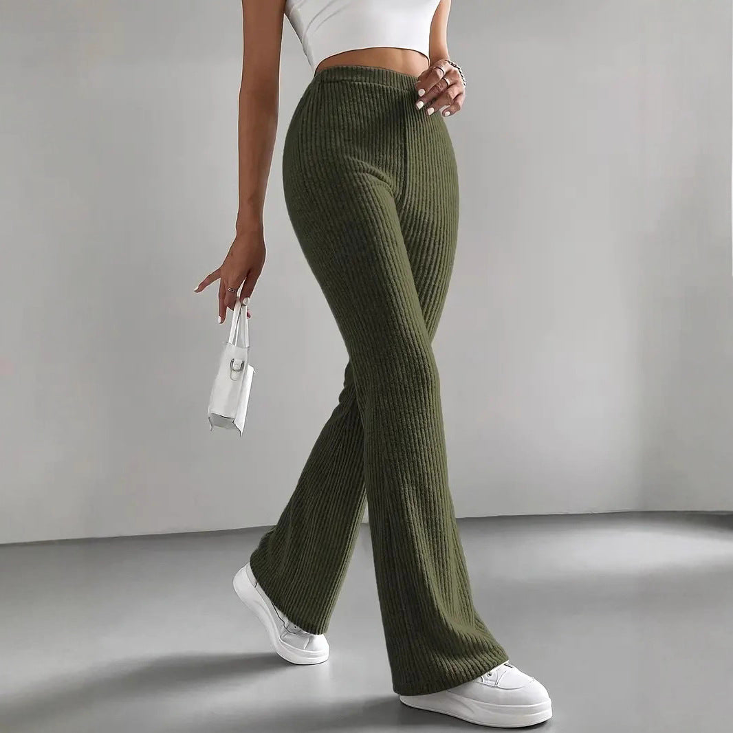 Elegant and Comfortable High-Waisted Ribbed Trousers