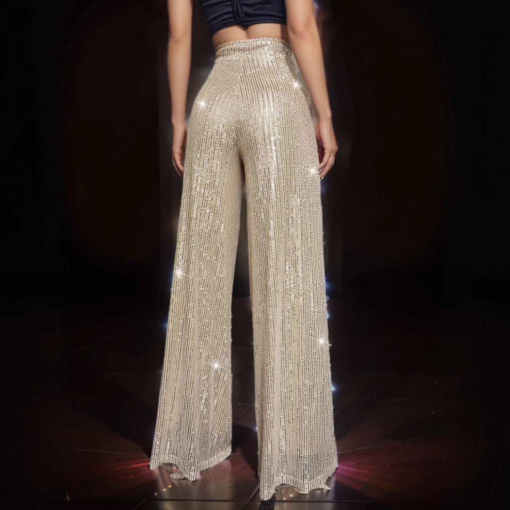 Women's Shiny Wide-Leg Pants in Festive Design
