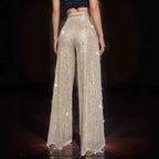 Women's Shiny Wide-Leg Pants in Festive Design