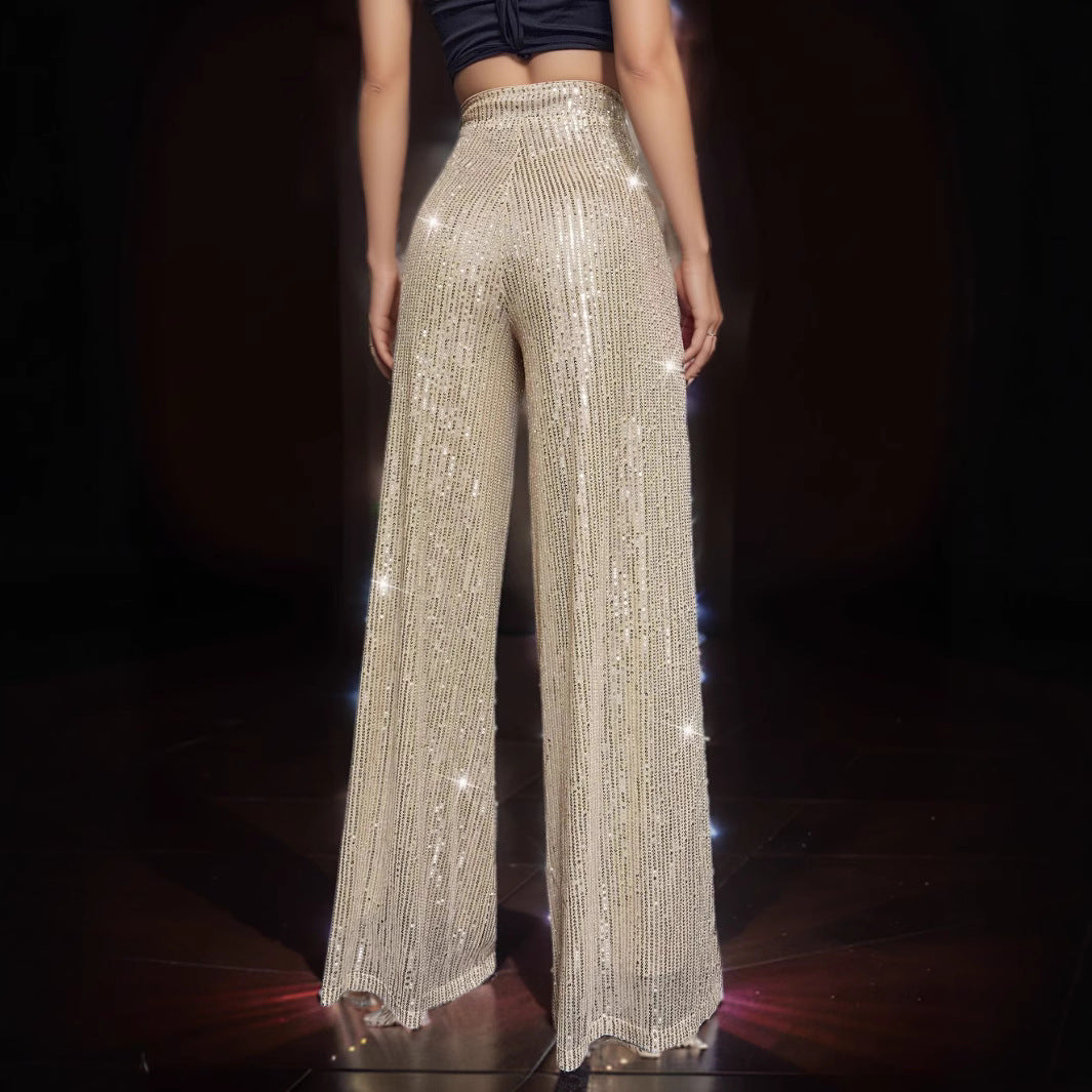 Women's Shiny Wide-Leg Pants in Festive Design