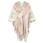 Fashionable Poncho with Luxurious Faux Fur Trim and Creative Fringe
