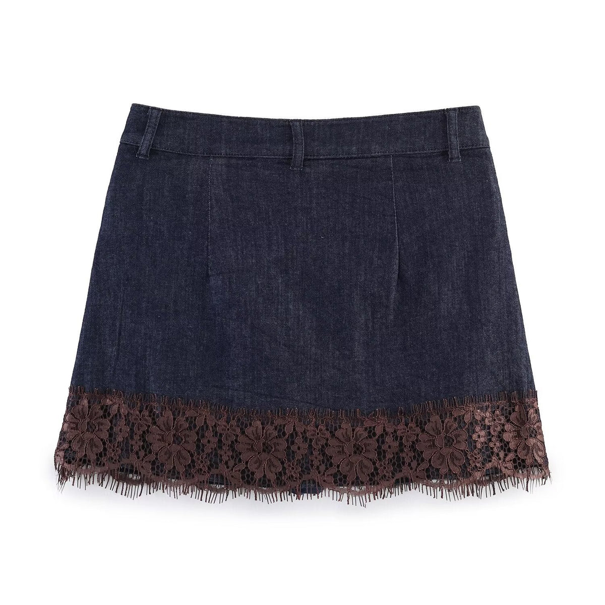 Women's Denim Skirt with Elegant Lace and Button Details