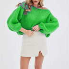 Women's Fluffy Off-Shoulder Sweater with Dropped Shoulders