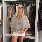 Elegant Knit Cape with Button Placket