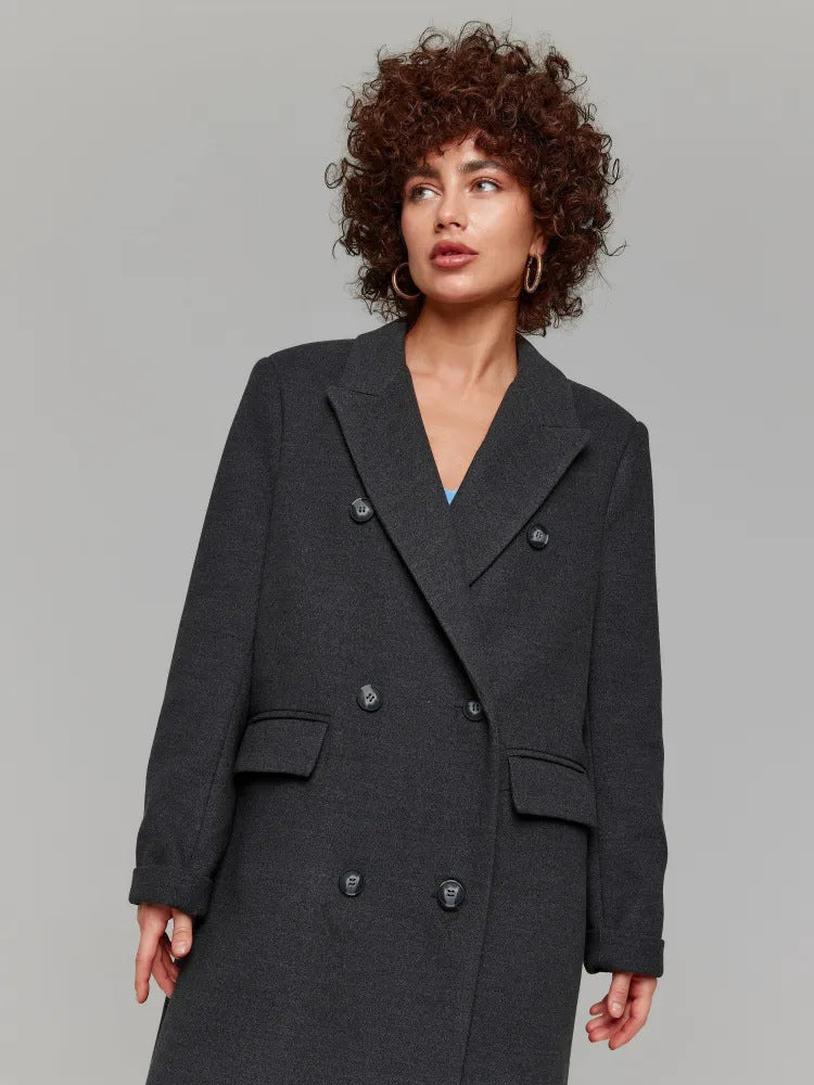 Elegant Double-Breasted Coat with Textured Details
