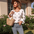 Women's Textured Linen-Look Blouse with Dots