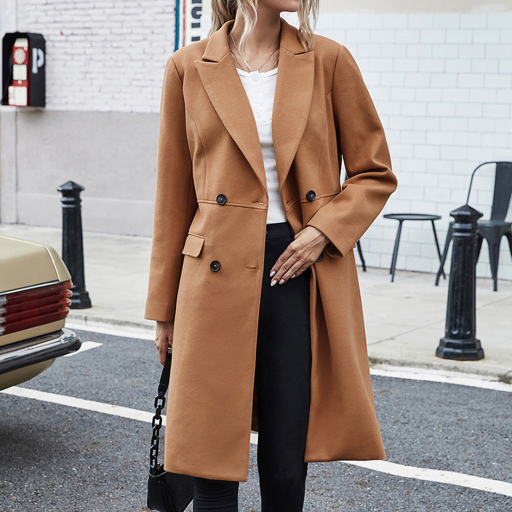 Elegant Reversible Coat with Lapel Collar and Double-Breasted Button Placket