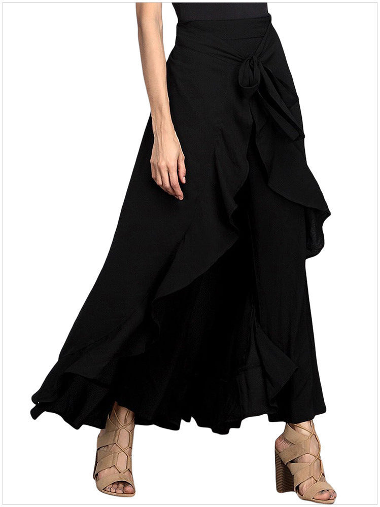Women's Maxi Skirt with Voluminous Ruffles and Tie Closure
