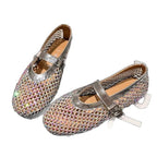 Women's Ballet Flats with Rhinestone Trim and Adjustable Strap