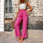 Women's Elegant Casual Trousers with Elastic Waist and Side Pockets