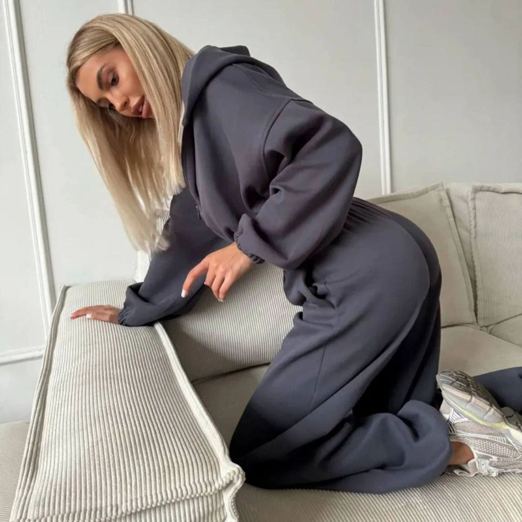 Women's Casual Lounge Set with Hoodie and Wide-Leg Pants
